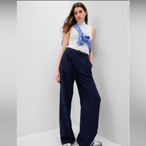 Linen Cotton Pleated Pants Navy